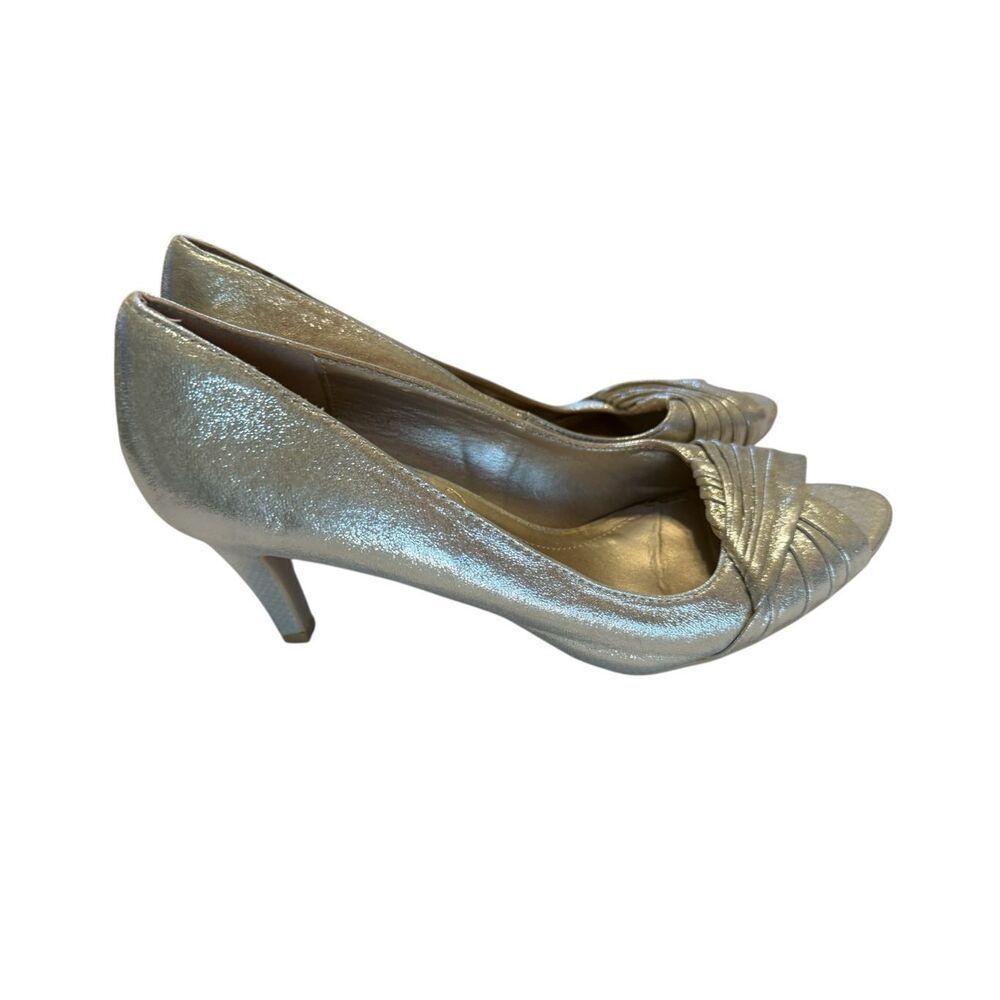 Mootsies Tootsies Size 8 Mofazia Open Toe Pump Heels Silver Glitter Metallic